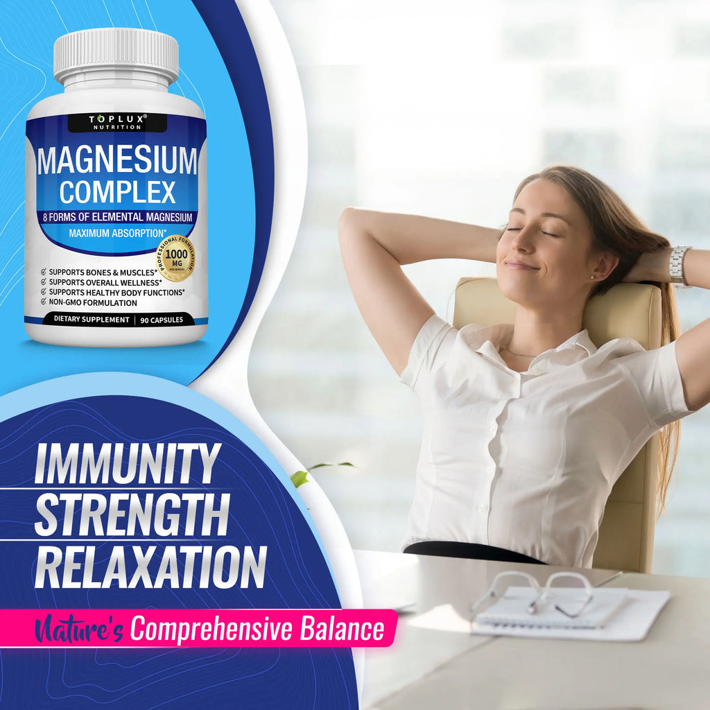 Unlock Restful Nights with Toplux Magnesium Complex - 1000mg of 8 Essential Magnesium Forms for Ultimate Wellness