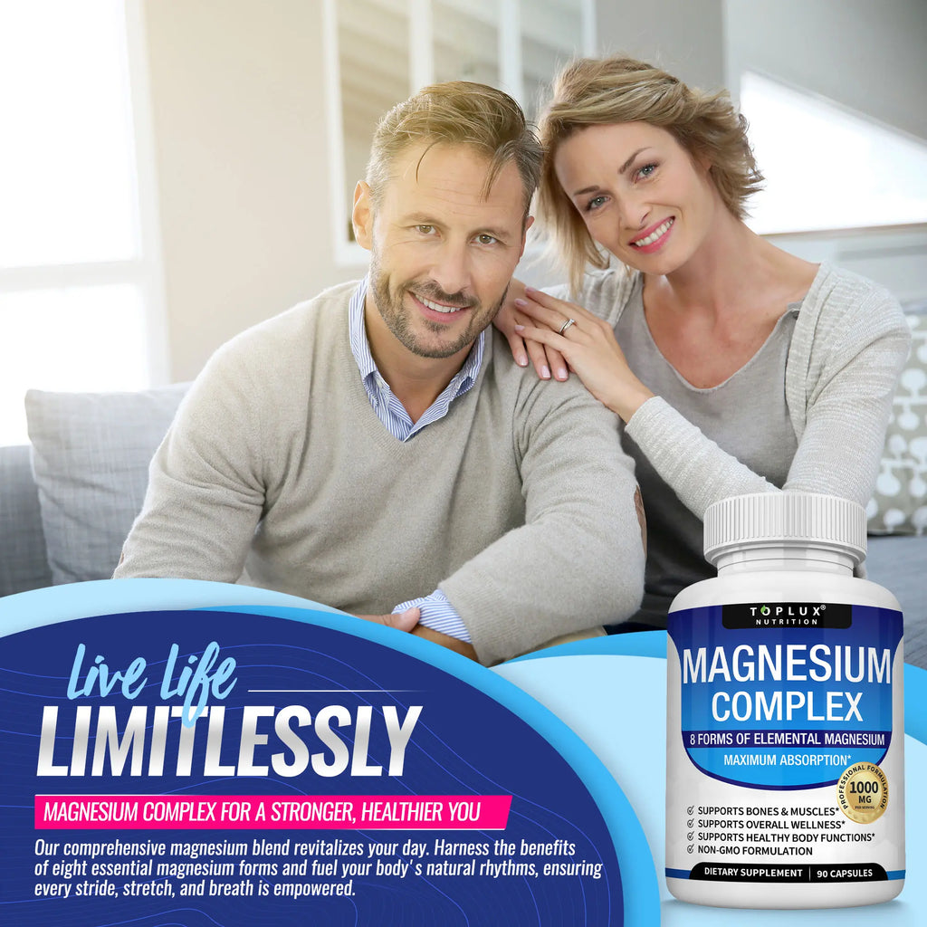 Unlock Restful Nights with Toplux Magnesium Complex - 1000mg of 8 Essential Magnesium Forms for Ultimate Wellness
